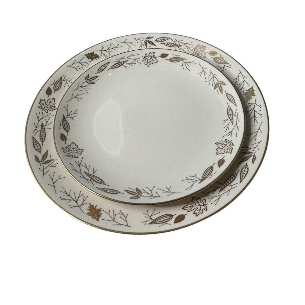 Franciscan Pottery China Gold Leaves Salad and Dinner Plate Set Gladding McBean